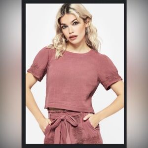 Women's Mauve Short Sleeve Textured Crop Top
